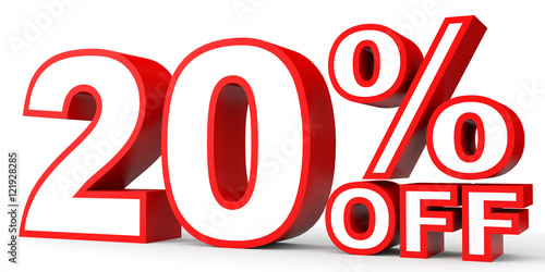 Discount 20 percent off. 3D illustration on white background.