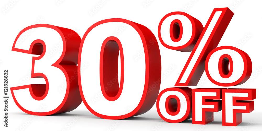 Discount 30 percent off. 3D illustration on white background. Discount 30 percent off. 3D illustration on white background.