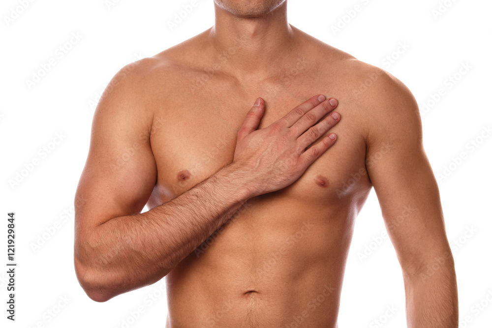 Young man with pain in his chest Young man with pain in his chest