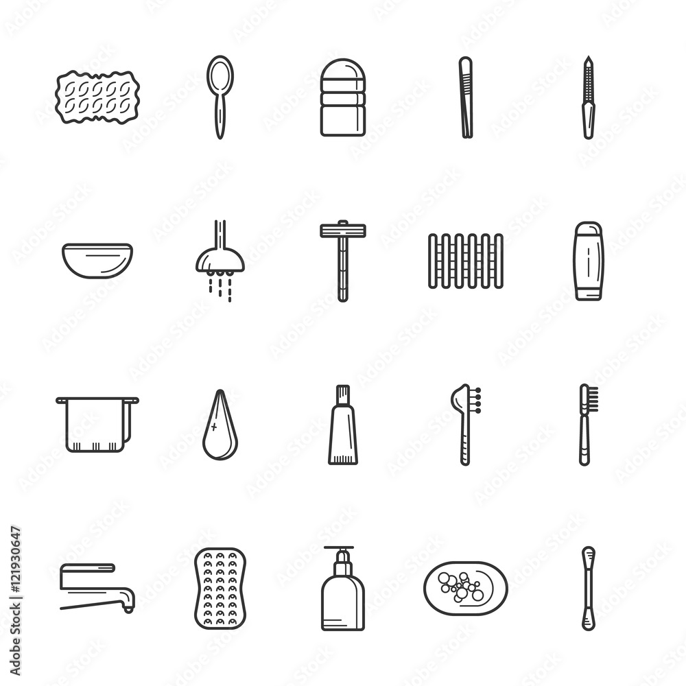 Obraz premium Bathroom line icon set