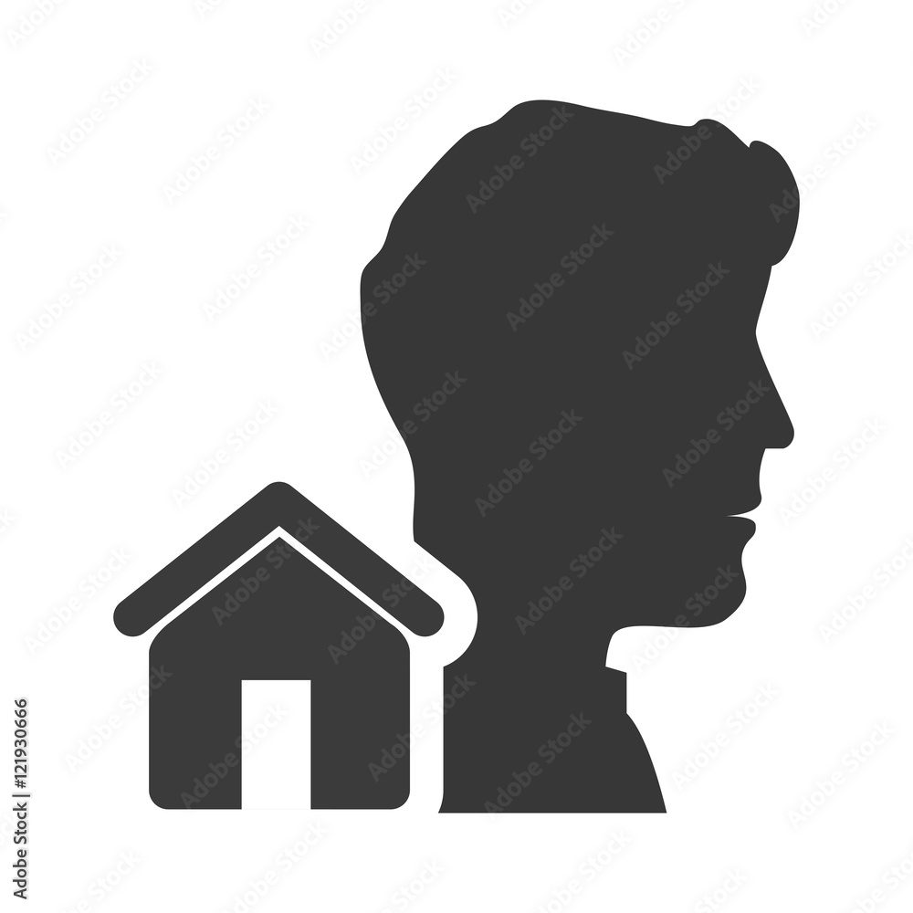 avatar man person male user with house icon silhouette. vector illustration avatar man person male user with house icon silhouette. vector illustration