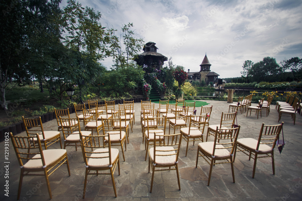 view of chairs for guests for wedding ceremony