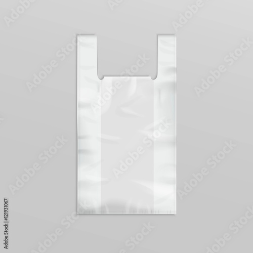 White Disposable Plastic Shopping Bag with Handles Isolated on Background