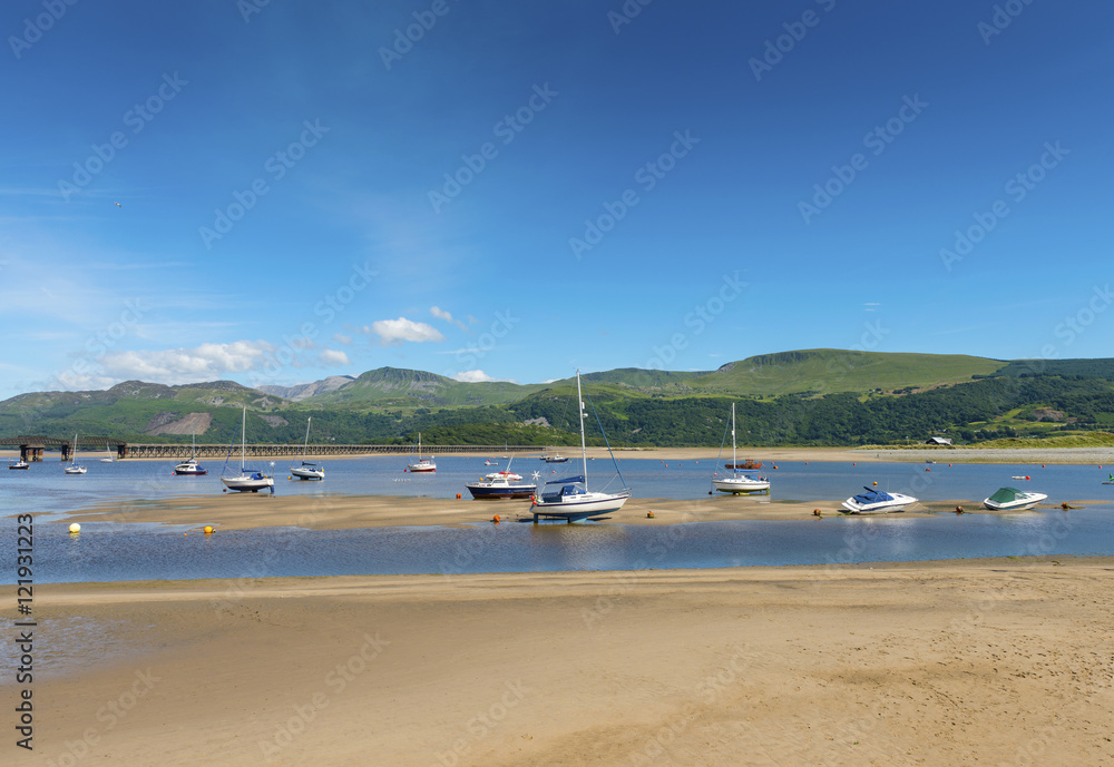 Barmouth Town and Estuary at Low Tide, Gwynedd, North West Wales, UK