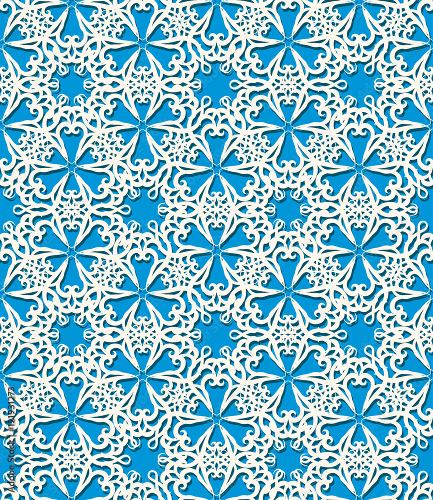 Seamless white decorative pattern on blue background