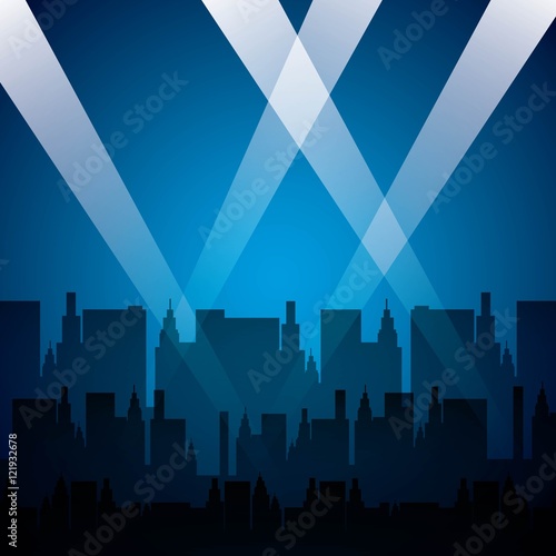cityscape with reflector lights vector illustration design