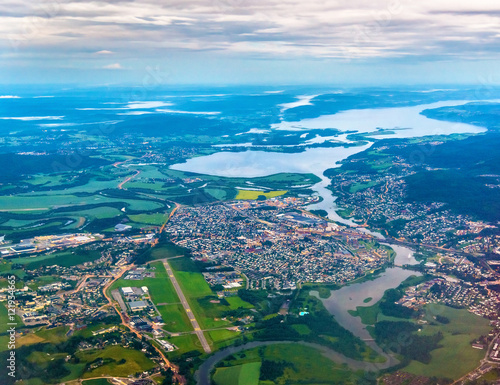 View of Lillestrom town from an airplane on the approach to Gardermoen Airport photo