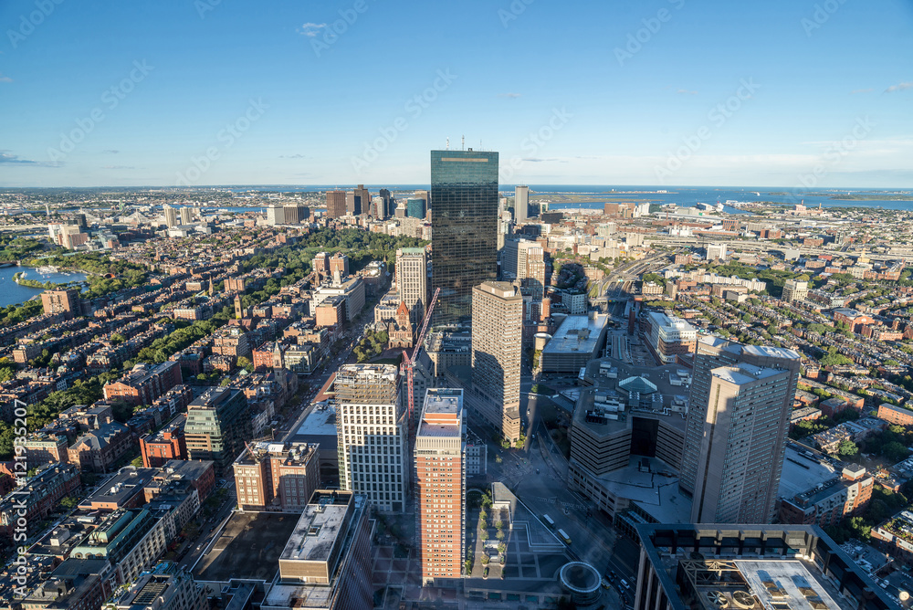 cityscape with skyscrapers, Boston City, USA (top view)