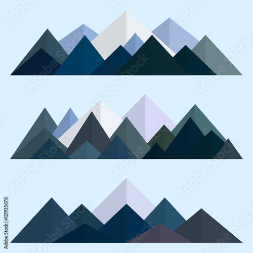 Mountains low poly style set. Polygonal mountain ridges. Vector illustration EPS10