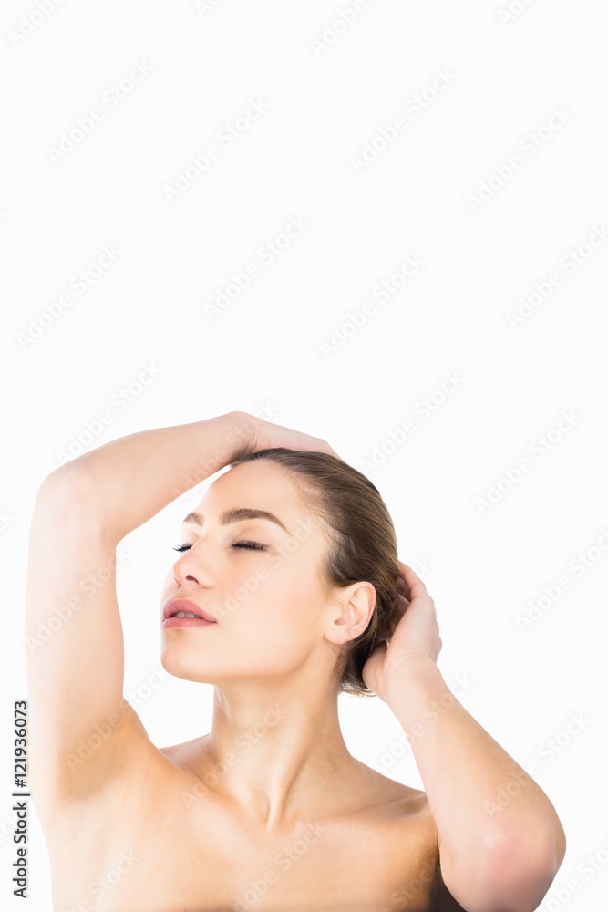 Beautiful woman posing against white background Beautiful woman posing against white background
