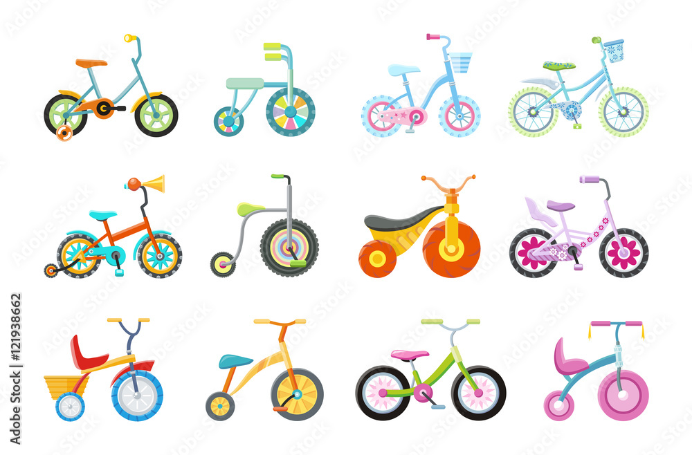 Set of Kids Bicycles and Tricycles Set of Kids Bicycles and Tricycles