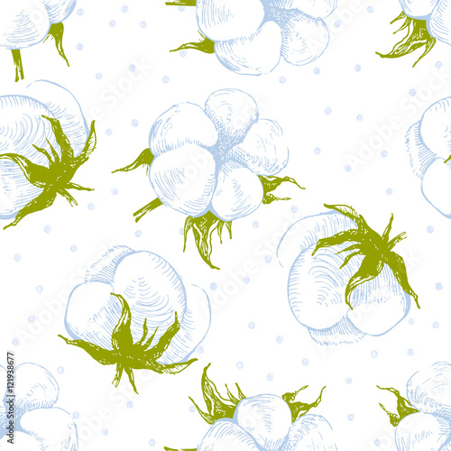 cotton plant seamless pattern