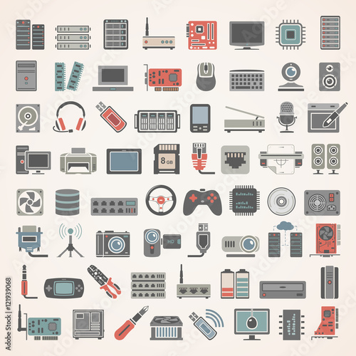 Flat  Icons -  Network and Computer Hardware