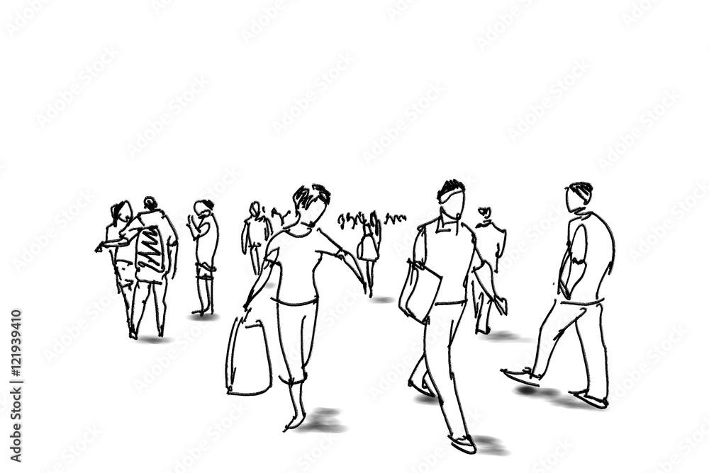 group of walking free hand sketch