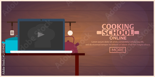 Cooking school, courses online. Culinary class vector illustration.