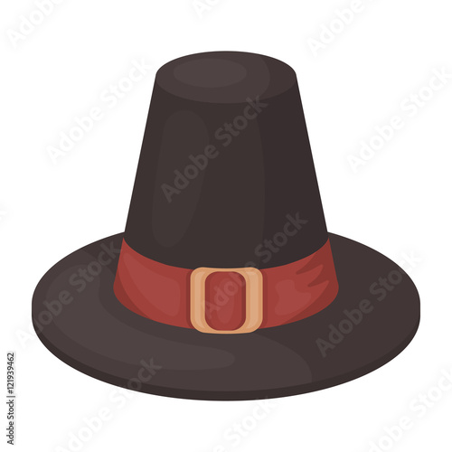 Pilgrim hat icon in cartoon style isolated on white background. Canadian Thanksgiving Day symbol stock vector illustration.