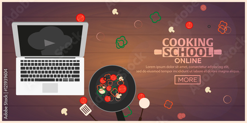 Cooking school, courses online. Culinary class vector illustration.