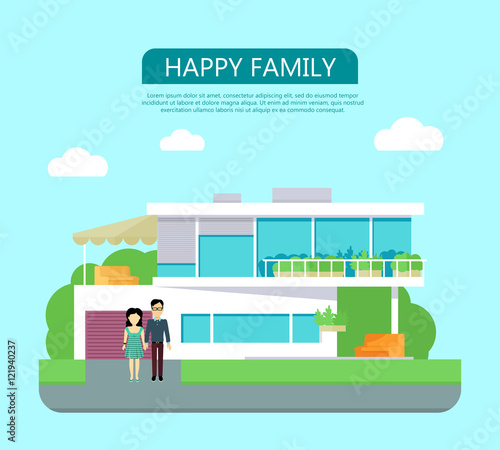 Fototapeta Naklejka Na Ścianę i Meble -  Happy Family Concept Illustration in Flat Design.