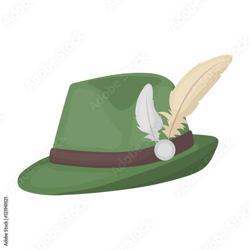Tyrolean hat icon in cartoon style isolated on white background. Oktoberfest symbol stock vector illustration.