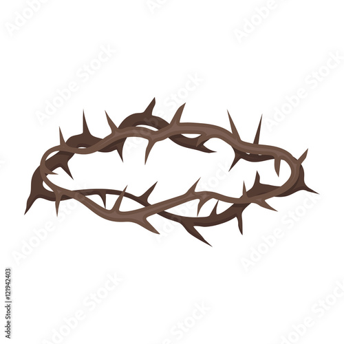 Crown of thorns icon in cartoon style isolated on white background. Religion symbol stock vector illustration.