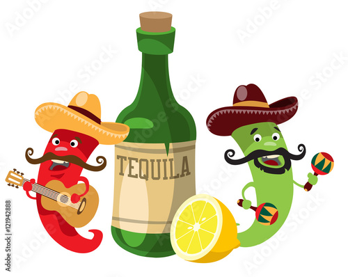 Peppers - cowboys next to tequila