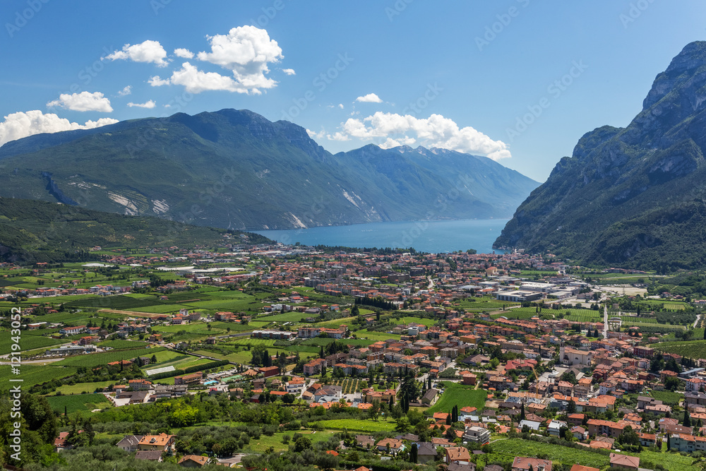 Riva del Garda, summer landscape. Blue lake, mountains