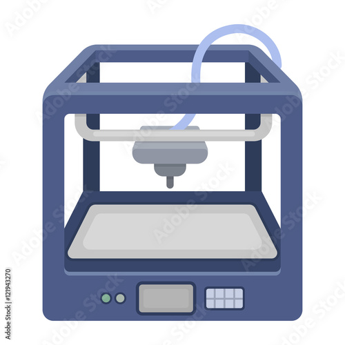 3D Printer in cartoon style isolated on white background. Typography symbol stock vector illustration.