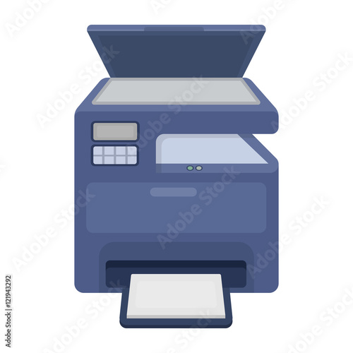 Multi-function printer in cartoon style isolated on white background. Typography symbol stock vector illustration.