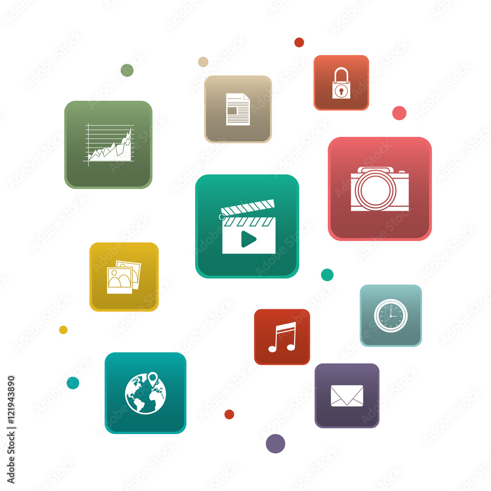 Smartphone and media app icon set. wearable technology and gadget theme. Colorful design. Vector illustration Smartphone and media app icon set. wearable technology and gadget theme. Colorful design. Vector illustration