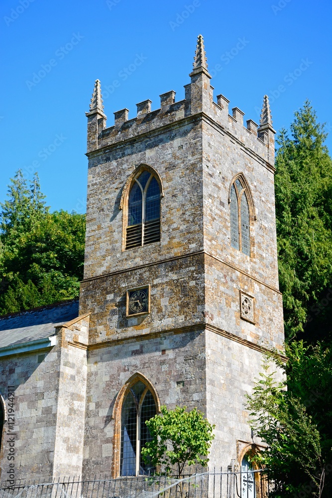 St James church tower, Milton Abbas.