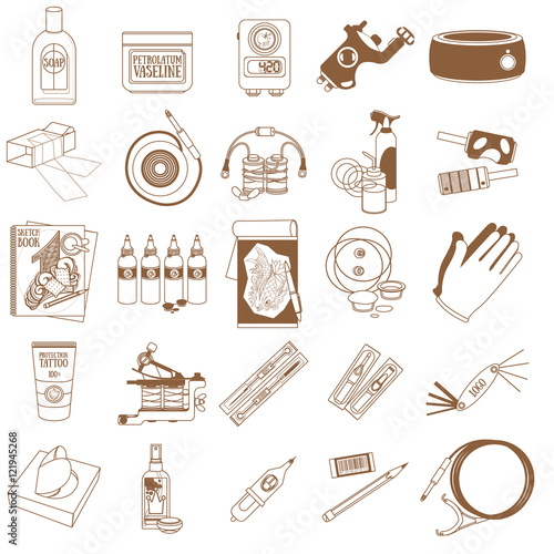 Set of professional tattoo studio tools