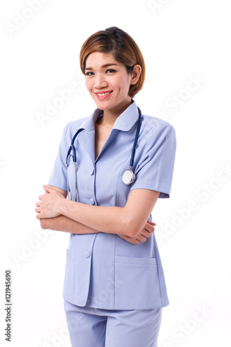 happy, smiling, welcoming nurse white isolated background