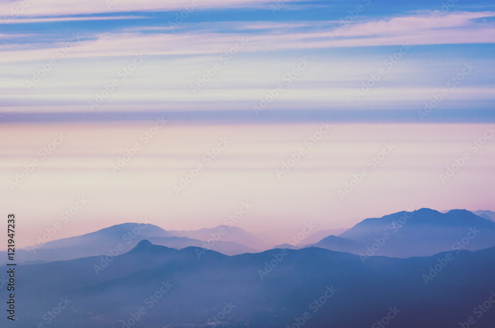 mountains in mornig haze