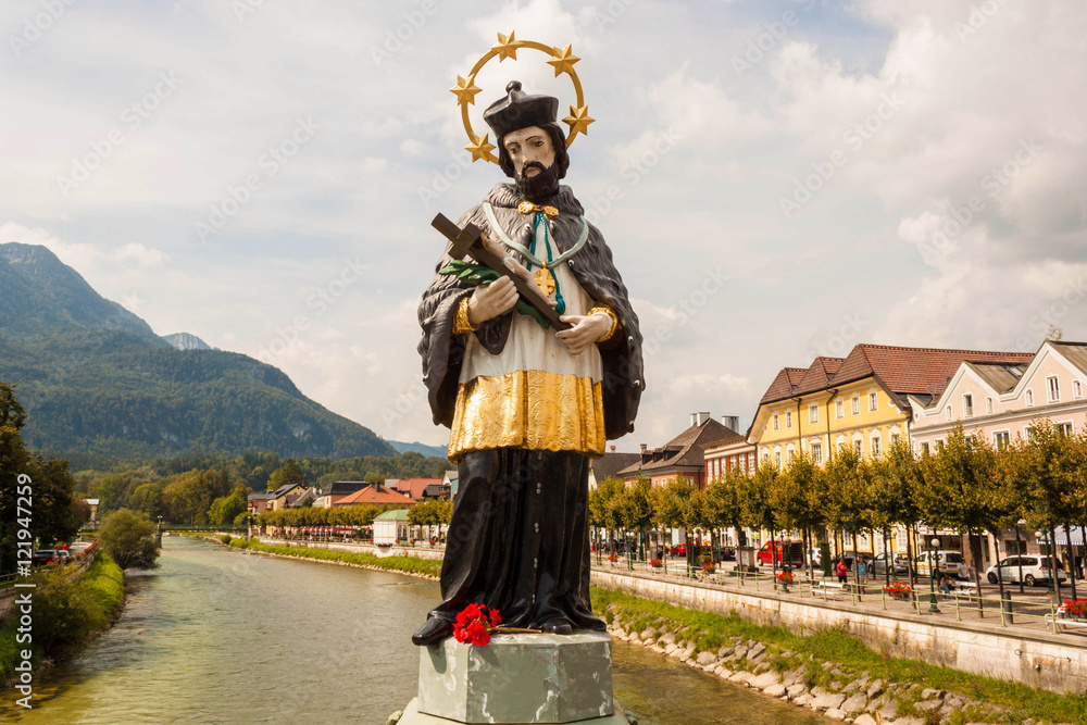 Statue of  John of Nepomuk on the Elisabethbridge in Bad Ischl,