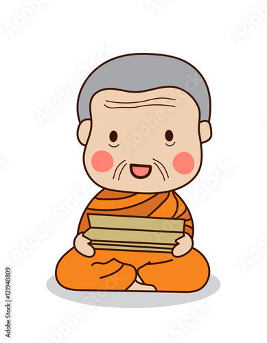 Buddhist monk reading scriptures vector illustration. Isolated on white background.