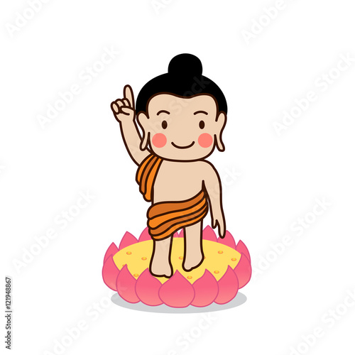 Baby Buddha born vector illustration. Isolated on white background.