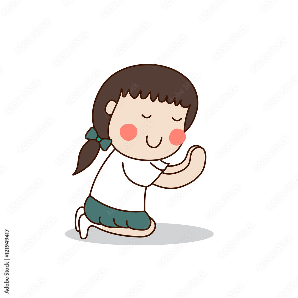 Buddhist girl sitting and paying respect to the Buddha vector illustration. Isolated on white background. Buddhist girl sitting and paying respect to the Buddha vector illustration. Isolated on white background.