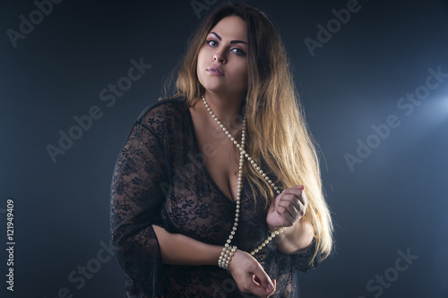 Black plus size nude women model Young Naked Beautiful Caucasian Plus Size Model Xxl Woman In Black Peignoir On Smoky Background Beauty Female Nude Body With Big Breast Stock Photo Adobe Stock