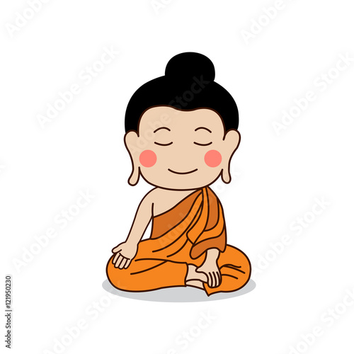 Sitting Buddha place his hand on right knee vector illustration. Isolated on white background.