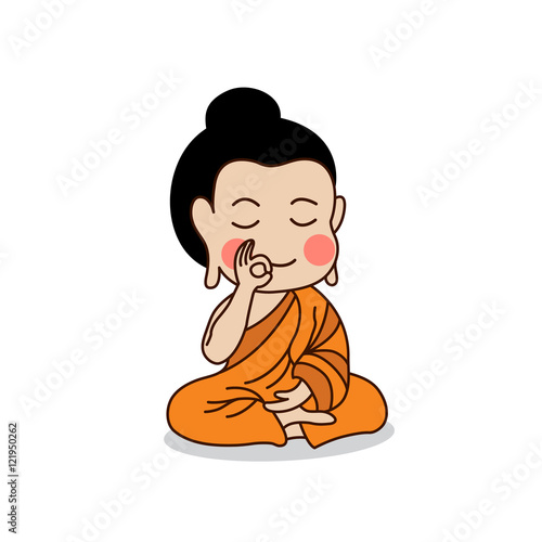 Sitting Buddha with the right hand raising vector illustration. Isolated on white background.