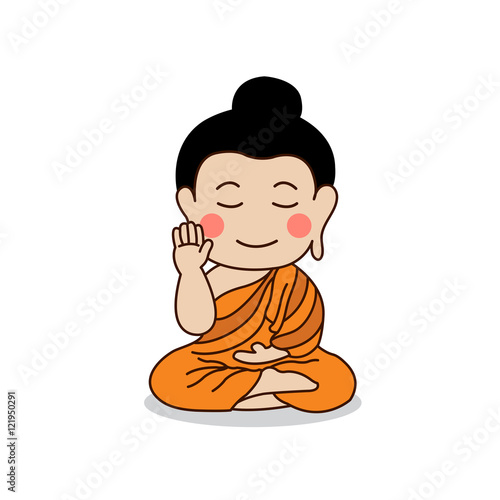 Sitting Buddha with the right hand raising vector illustration. Isolated on white background.