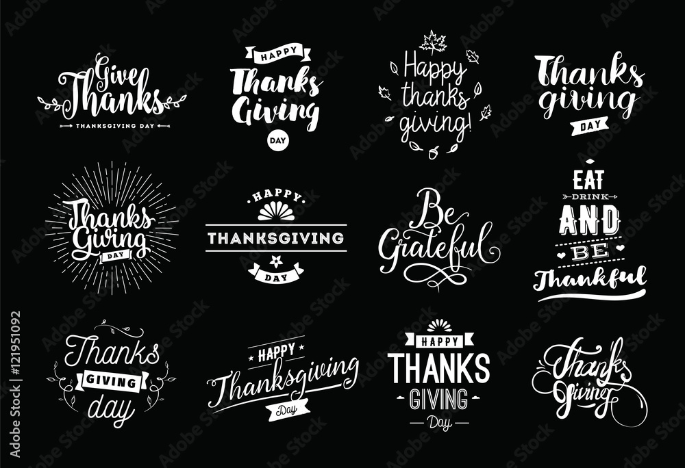 Plakat Zestaw typografii dzień Dziękczynienia.