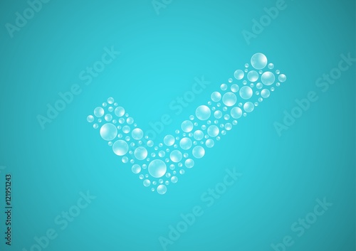 water drops on blue background, check symbol