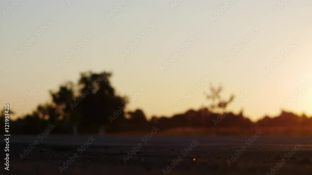 Driving Truck Silhouette in Sunset Bokeh Driving Truck Silhouette in Sunset Bokeh