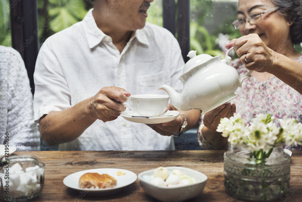 Senior Couple Afternoon Tean Drinking Relax Concept Senior Couple Afternoon Tean Drinking Relax Concept