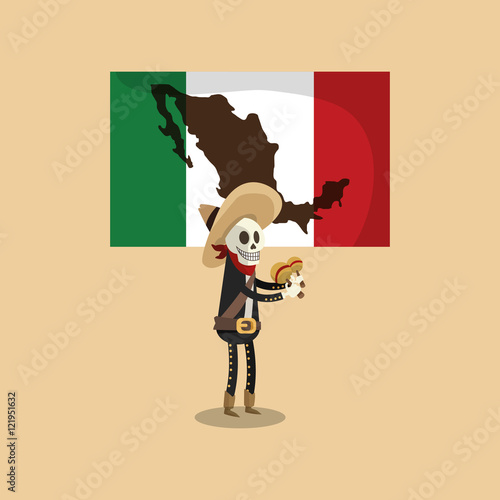 mariachi skeleton with mexican culture related icons image vector illustration