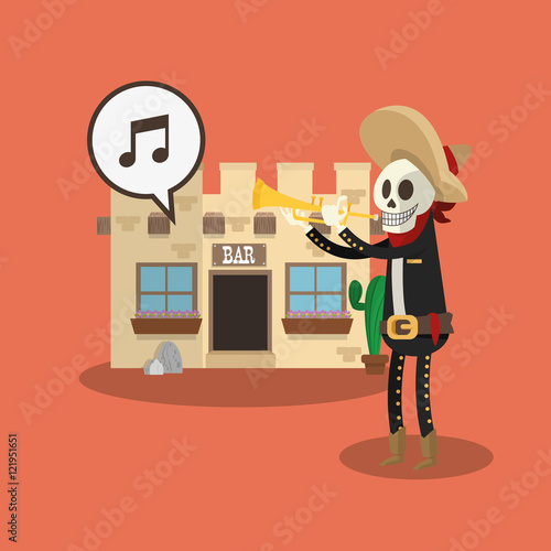 mariachi skeleton with mexican culture related icons image vector illustration