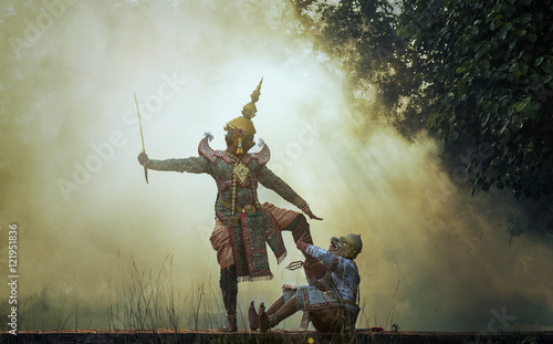 Fotografie Khon is traditional dance drama art of Thai classical masked, this performance i