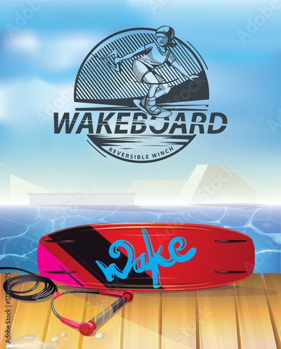 wakeboard reversible winch. vector illustration