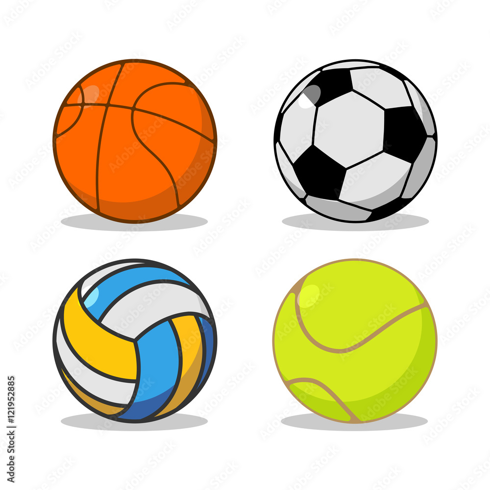 Sports ball set. Basketball and football. Tennis and volleyball. Sports ball set. Basketball and football. Tennis and volleyball.